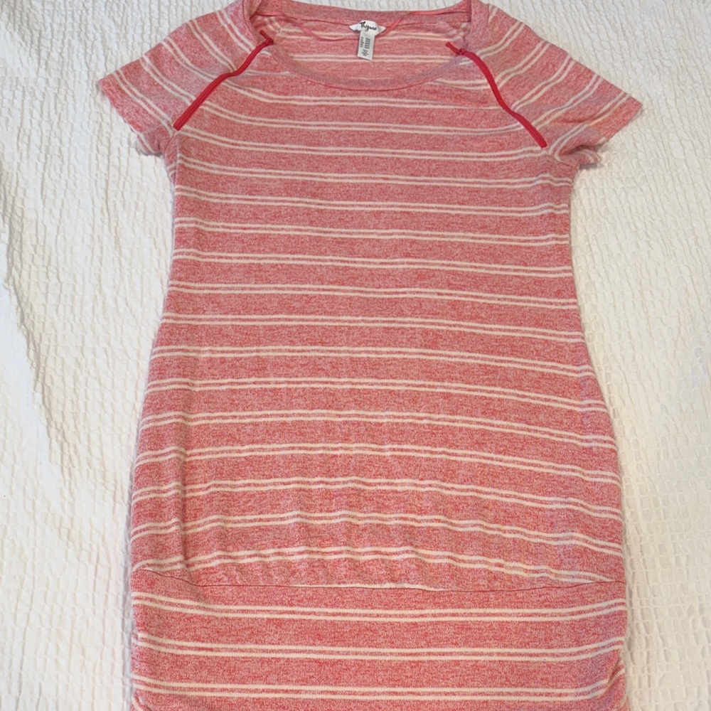 Thyme Maternity Coral and White Striped Dress